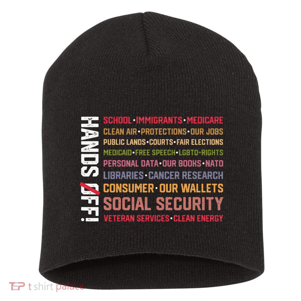 Hands Off Social Security Protest Resist Save Democracy Short Acrylic Beanie