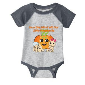 He Or She What Will Our Little Pumpkin Be Baby Party Infant Baby Jersey Bodysuit