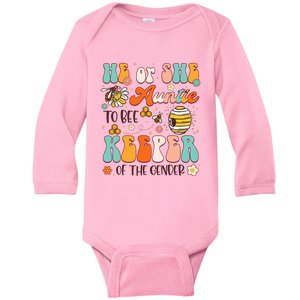 He Or She Auntie To Bee Keeper Of The Gender Reveal Baby Long Sleeve Bodysuit