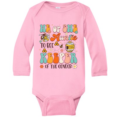 He Or She Auntie To Bee Keeper Of The Gender Reveal Baby Long Sleeve Bodysuit