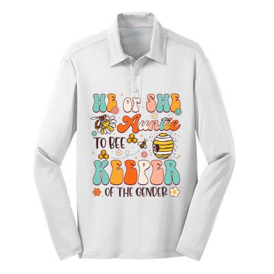 He Or She Auntie To Bee Keeper Of The Gender Reveal Silk Touch Performance Long Sleeve Polo