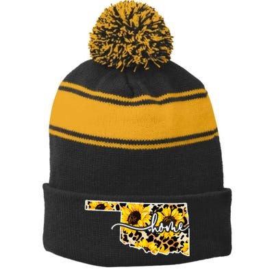 Home Oklahoma Sunflower Gift Stripe Pom Pom Beanie