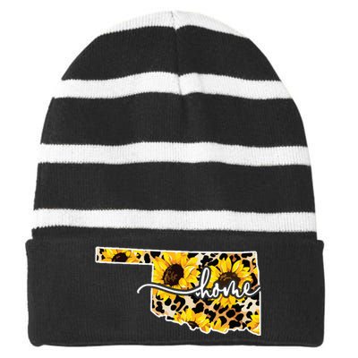 Home Oklahoma Sunflower Gift Striped Beanie with Solid Band