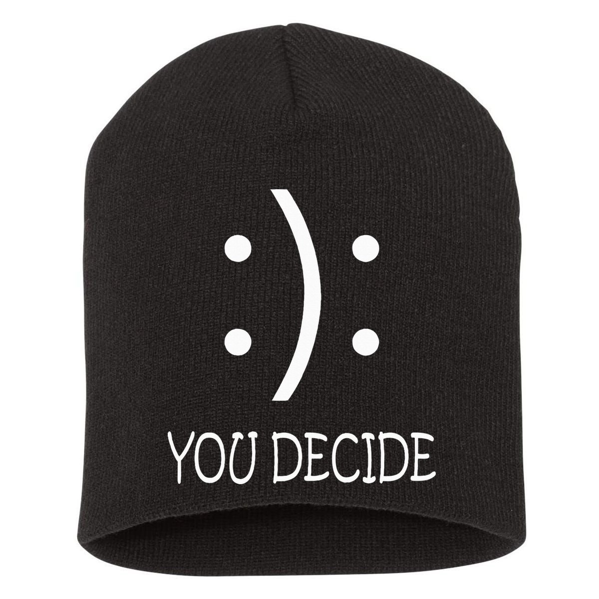 Happy Or Sad You Decide Smile Frown Short Acrylic Beanie