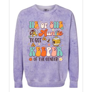 He Or She Auntie To Bee Keeper Of The Gender Reveal Groovy Colorblast Crewneck Sweatshirt