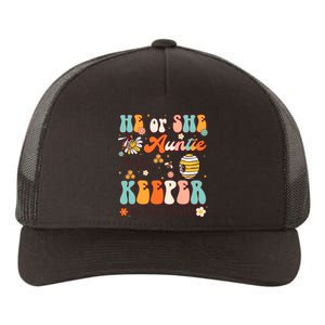 He Or She Auntie To Bee Keeper Of The Gender Reveal Groovy Yupoong Adult 5-Panel Trucker Hat