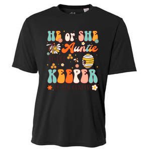 He Or She Auntie To Bee Keeper Of The Gender Reveal Groovy Cooling Performance Crew T-Shirt