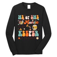 He Or She Auntie To Bee Keeper Of The Gender Reveal Groovy Long Sleeve Shirt