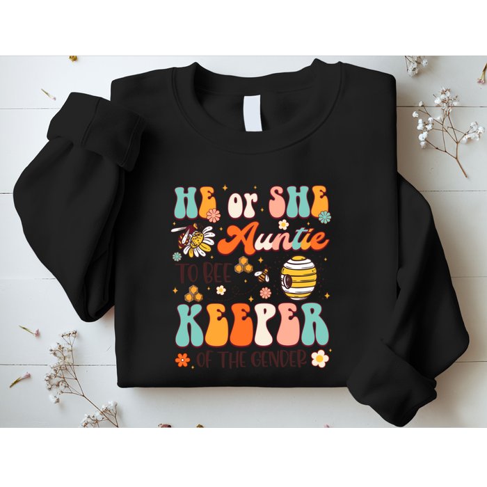 He Or She Auntie To Bee Keeper Of The Gender Reveal Groovy Sweatshirt
