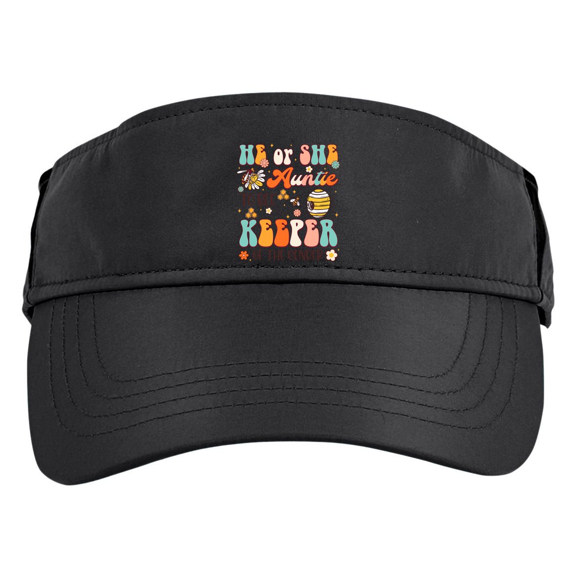 He Or She Auntie To Bee Keeper Of The Gender Reveal Groovy Adult Drive Performance Visor