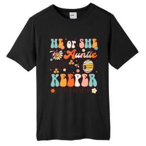 He Or She Auntie To Bee Keeper Of The Gender Reveal Groovy Tall Fusion ChromaSoft Performance T-Shirt