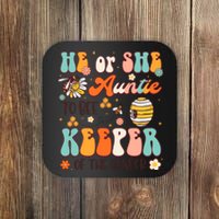 He Or She Auntie To Bee Keeper Of The Gender Reveal Groovy Coaster