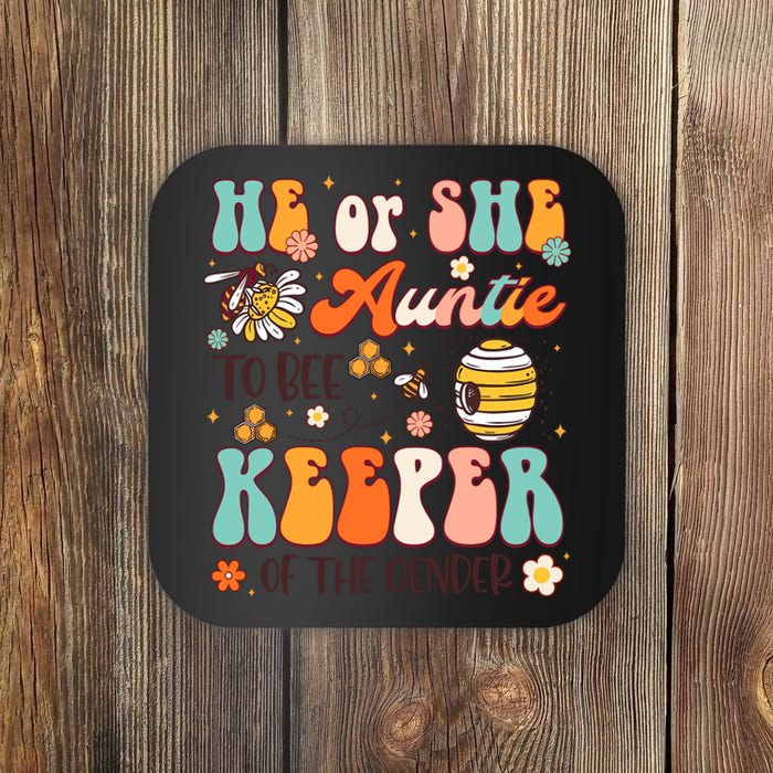 He Or She Auntie To Bee Keeper Of The Gender Reveal Groovy Coaster