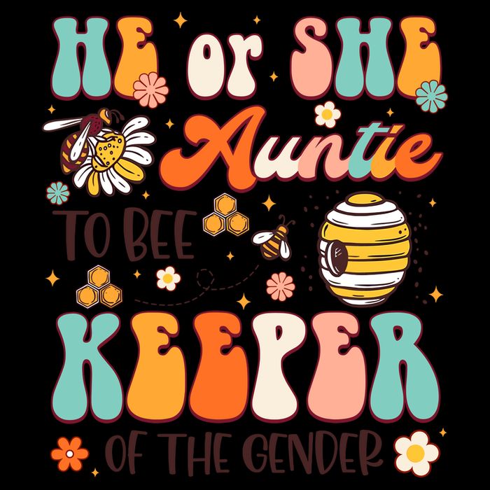 He Or She Auntie To Bee Keeper Of The Gender Reveal Groovy Drawstring Bag