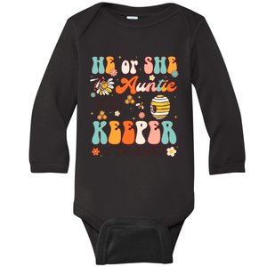 He Or She Auntie To Bee Keeper Of The Gender Reveal Groovy Baby Long Sleeve Bodysuit