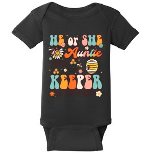 He Or She Auntie To Bee Keeper Of The Gender Reveal Groovy Baby Bodysuit