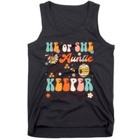 He Or She Auntie To Bee Keeper Of The Gender Reveal Groovy Tank Top