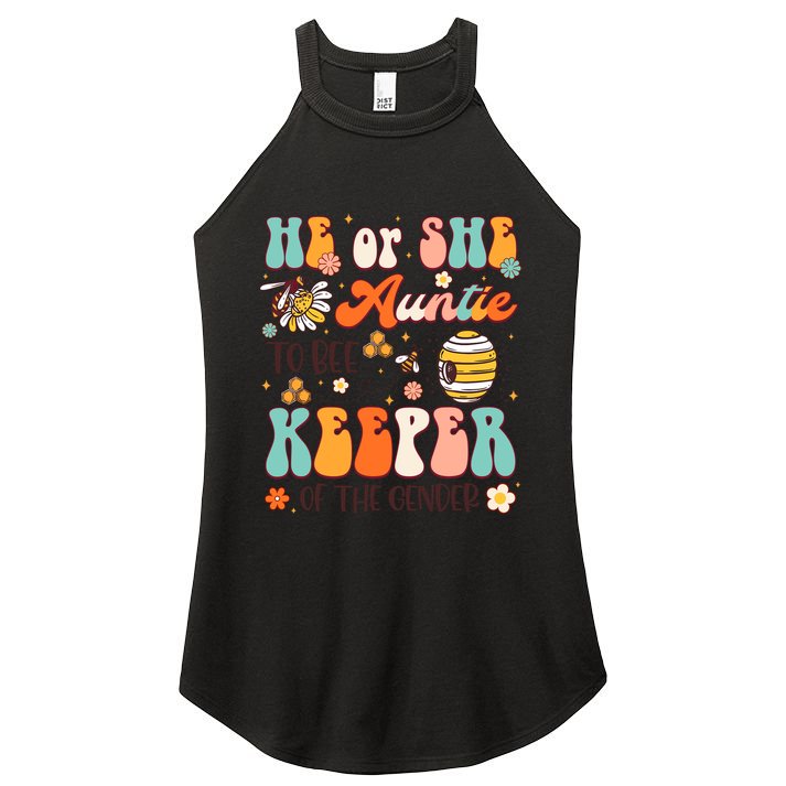 He Or She Auntie To Bee Keeper Of The Gender Reveal Groovy Women's Perfect Tri Rocker Tank