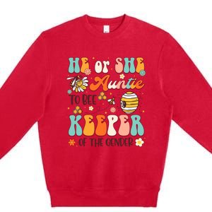 He Or She Auntie To Bee Keeper Of The Gender Reveal Groovy Premium Crewneck Sweatshirt