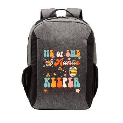 He Or She Auntie To Bee Keeper Of The Gender Reveal Groovy Vector Backpack