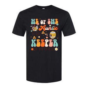 He Or She Auntie To Bee Keeper Of The Gender Reveal Groovy Softstyle CVC T-Shirt