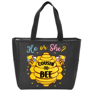 He Or She Cousin To Bee Gender Baby Reveal Announcement Zip Tote Bag