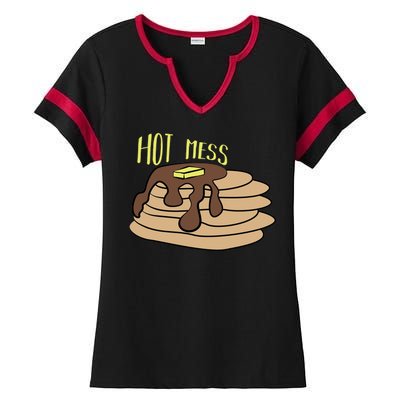 Hot Mess Pancakes Ladies Halftime Notch Neck Tee