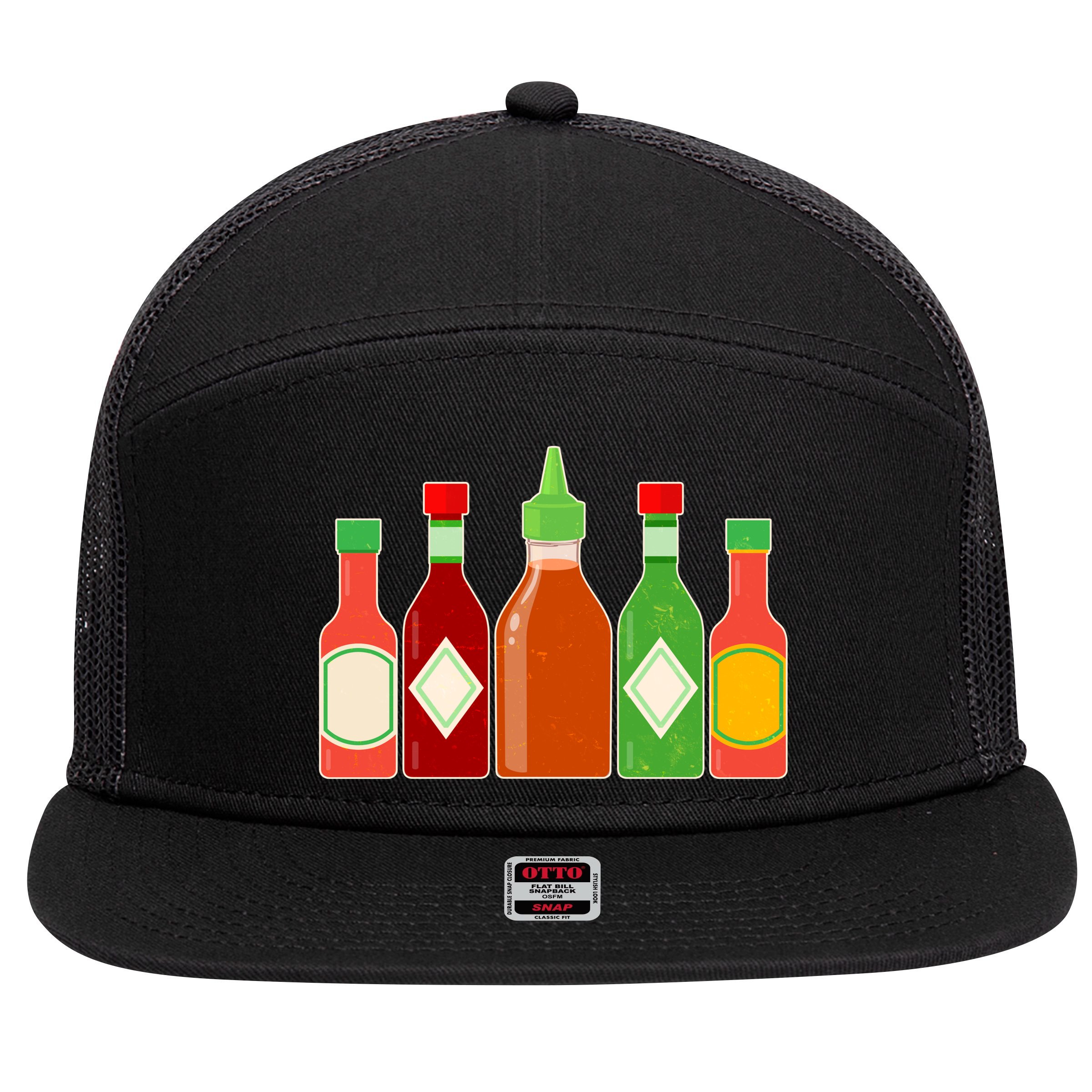 Hot Sauce Bottle Collection 7 Panel Mesh Trucker Snapback Hat