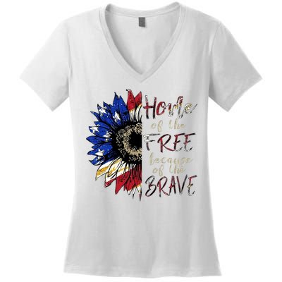 Home Of The Free Because Of The Brave Women's V-Neck T-Shirt