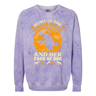 Home Of The Wicked Witch And Her Pack Of Dog Funny Halloween Colorblast Crewneck Sweatshirt