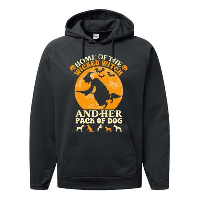 Home Of The Wicked Witch And Her Pack Of Dog Funny Halloween Performance Fleece Hoodie