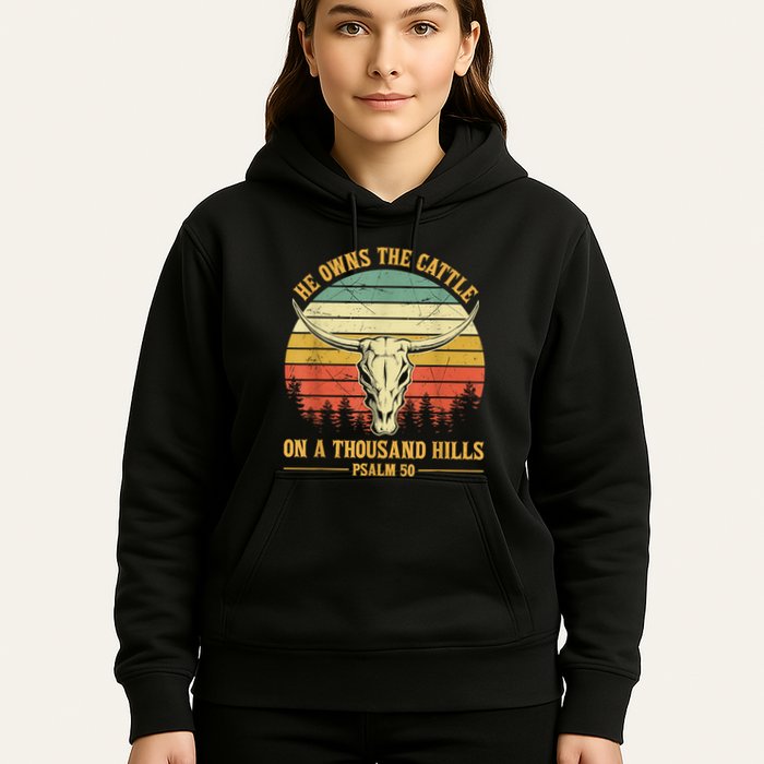 He Owns The Cattle On A Thousand Hills Bull Skull Christian Hoodie