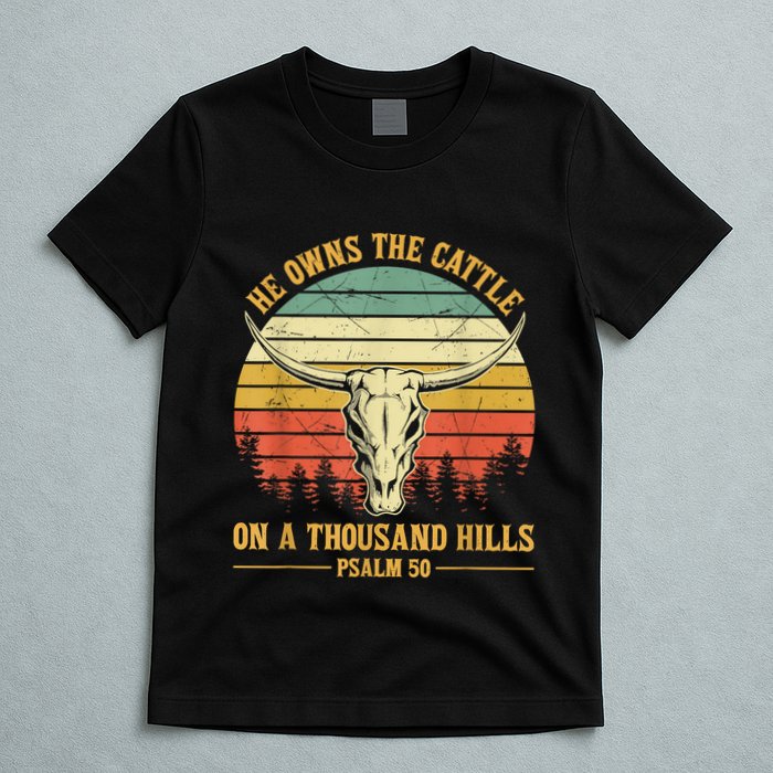 He Owns The Cattle On A Thousand Hills Bull Skull Christian T-Shirt