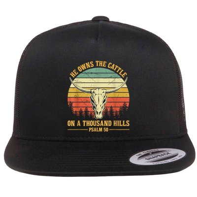 He Owns The Cattle On A Thousand Hills Bull Skull Christian Flatbill Hat