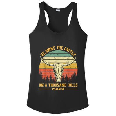 He Owns The Cattle On A Thousand Hills Bull Skull Christian Ladies PosiCharge Competitor Racerback Tank