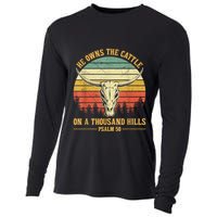 He Owns The Cattle On A Thousand Hills Bull Skull Christian Cooling Performance Long Sleeve Crew
