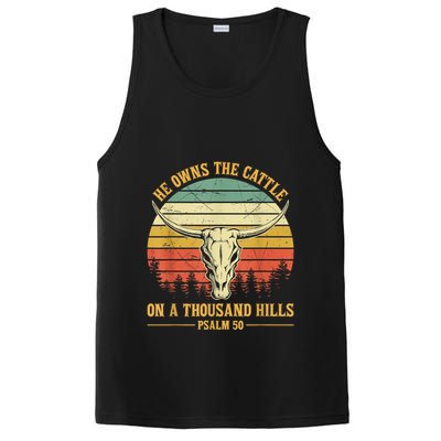 He Owns The Cattle On A Thousand Hills Bull Skull Christian PosiCharge Competitor Tank