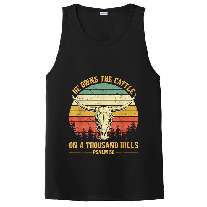 He Owns The Cattle On A Thousand Hills Bull Skull Christian PosiCharge Competitor Tank