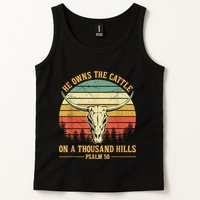 He Owns The Cattle On A Thousand Hills Bull Skull Christian Tank Top