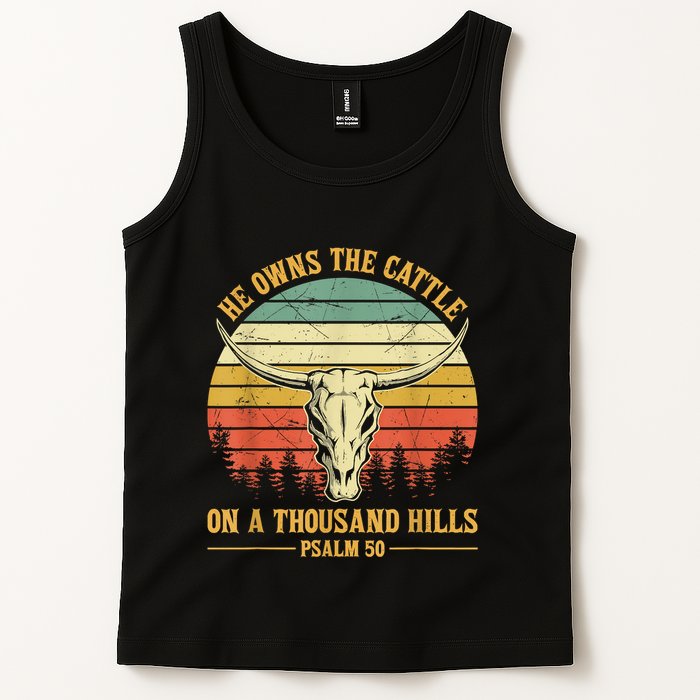He Owns The Cattle On A Thousand Hills Bull Skull Christian Tank Top