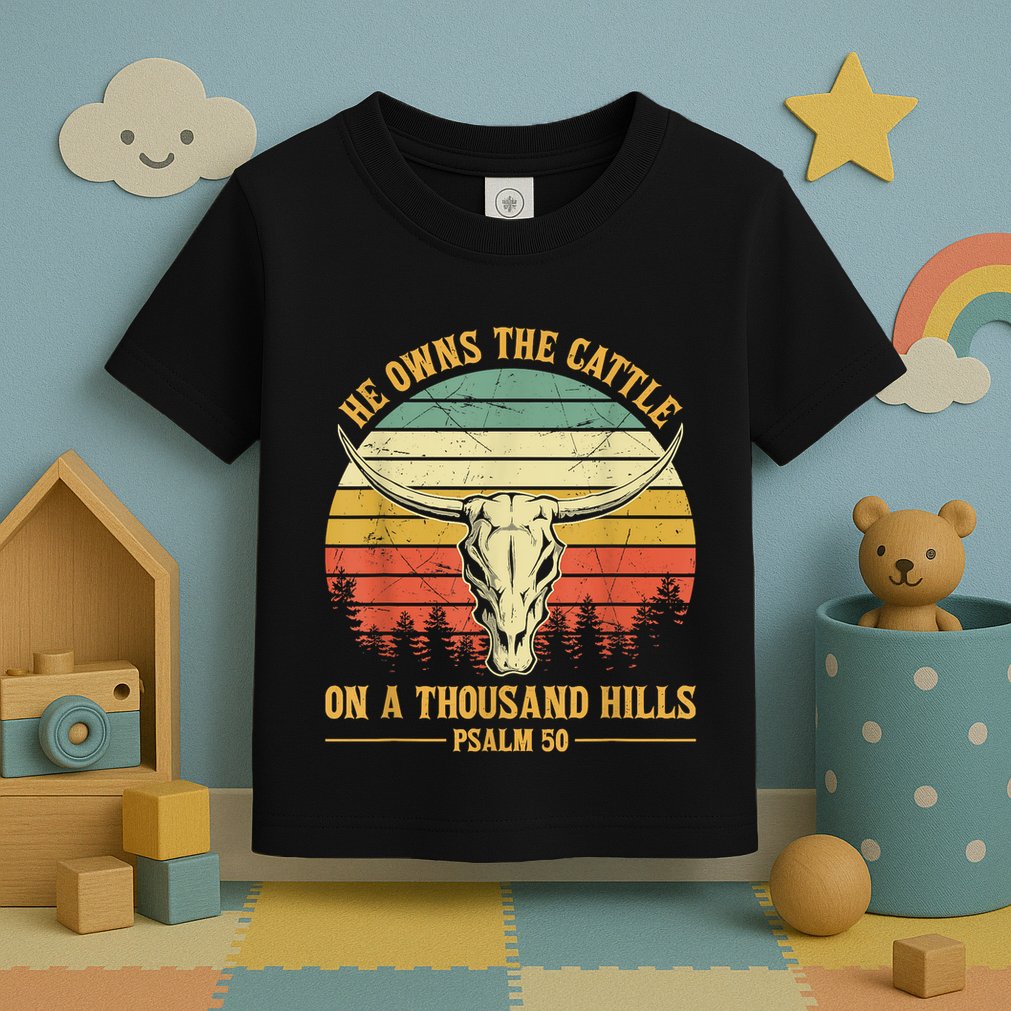 He Owns The Cattle On A Thousand Hills Bull Skull Christian Toddler T-Shirt