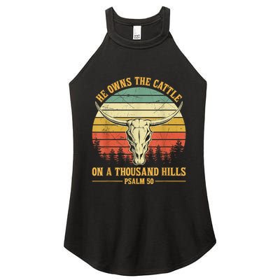 He Owns The Cattle On A Thousand Hills Bull Skull Christian Women's Perfect Tri Rocker Tank