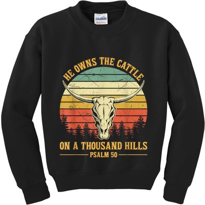He Owns The Cattle On A Thousand Hills Bull Skull Christian Kids Sweatshirt