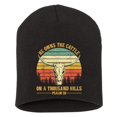 He Owns The Cattle On A Thousand Hills Bull Skull Christian Short Acrylic Beanie