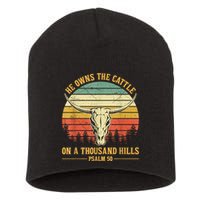 He Owns The Cattle On A Thousand Hills Bull Skull Christian Short Acrylic Beanie