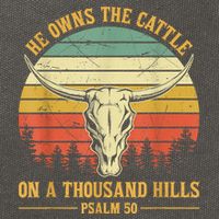 He Owns The Cattle On A Thousand Hills Bull Skull Christian Cotton Canvas Backpack