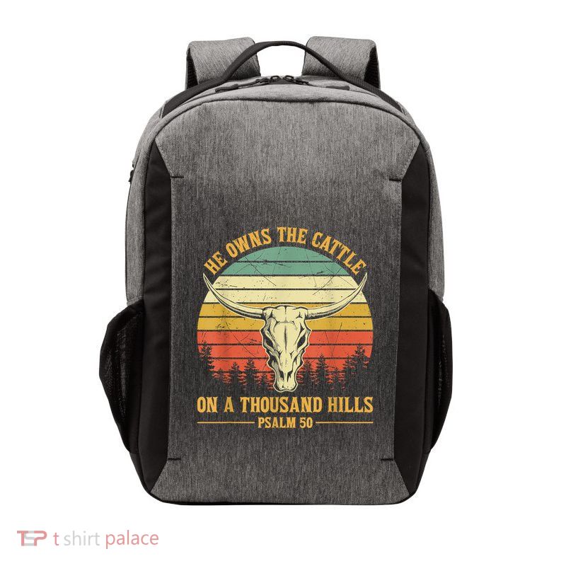 He Owns The Cattle On A Thousand Hills Bull Skull Christian Vector Backpack