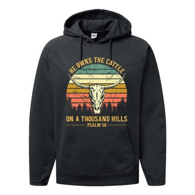 He Owns The Cattle On A Thousand Hills Bull Skull Christian Performance Fleece Hoodie