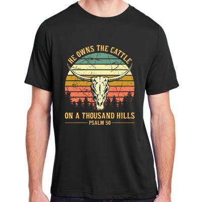 He Owns The Cattle On A Thousand Hills Bull Skull Christian Adult ChromaSoft Performance T-Shirt