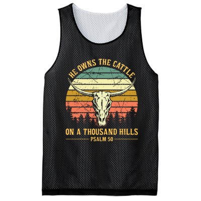 He Owns The Cattle On A Thousand Hills Bull Skull Christian Mesh Reversible Basketball Jersey Tank